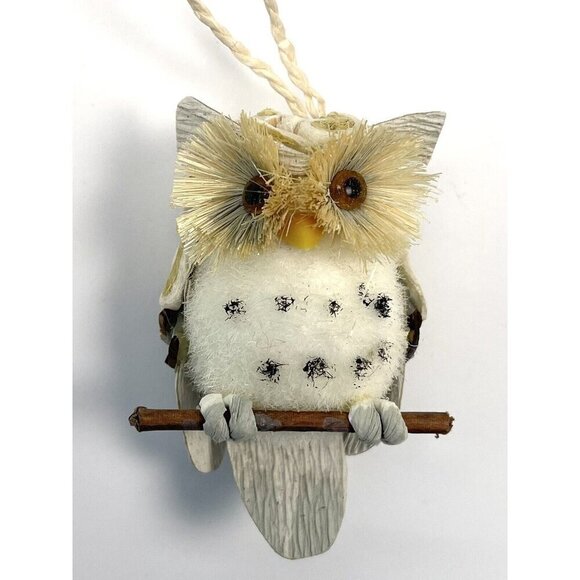Lot 6 Bird Themed Rustic Holiday CHRISTMAS TREE ORNAMENTS Owl Birdhouse Beige - Picture 8 of 9
